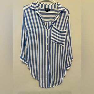 Vixbe Blue and White Striped Button-Down Shirt w/ Tie Front Medium